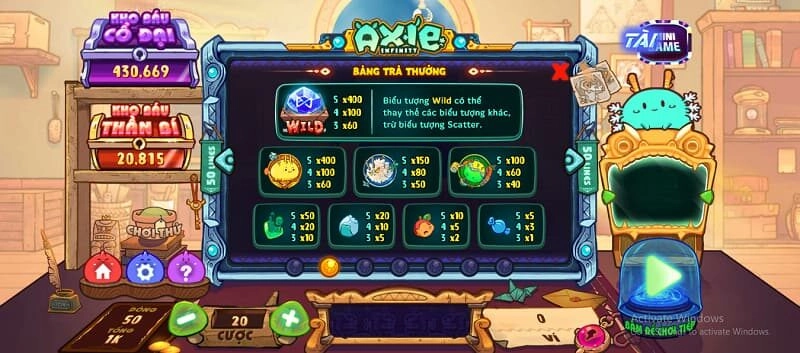 bảng trả thưởng Axie