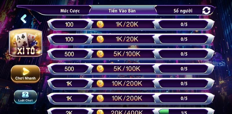 Giao diện bài Xì Tố 789Club